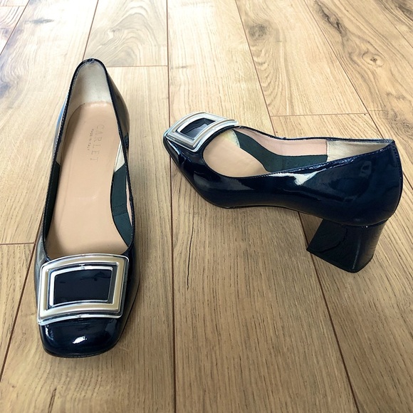 Women’s Scarlet Dark Blue Square toe Leather High Heel Pumps Shoes size 38.5 - Picture 2 of 13